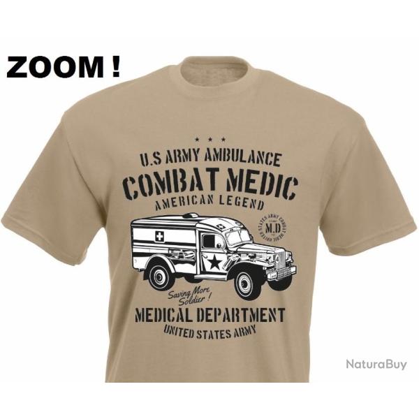 T SHIRT beige kamel DODGE WC 54 AMBULANCE COMBAT MEDIC WW2 US ARMY MEDICAL tee