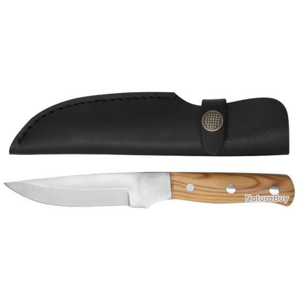 Full Tang Couteau � lame fixe 21 cm bois de teck & �tui