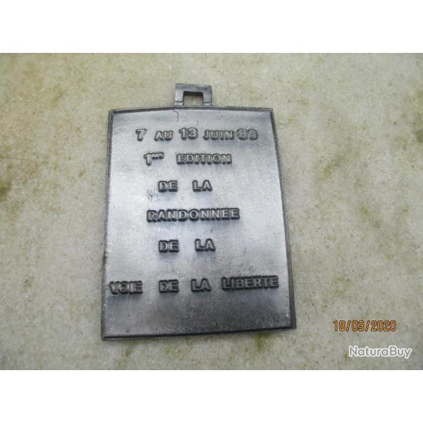 Plaque commmorative normandie 1944/1986  us ww2 randonne  VOIE DE LA LIBERTE