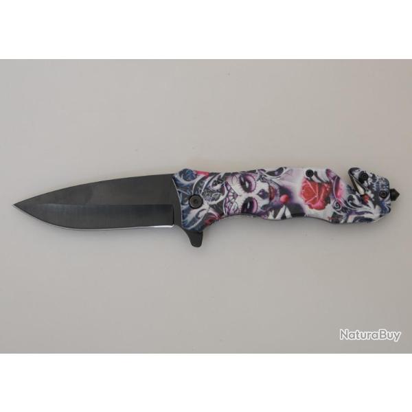 Couteau pliant Santa Muerte  lame de 9 cm