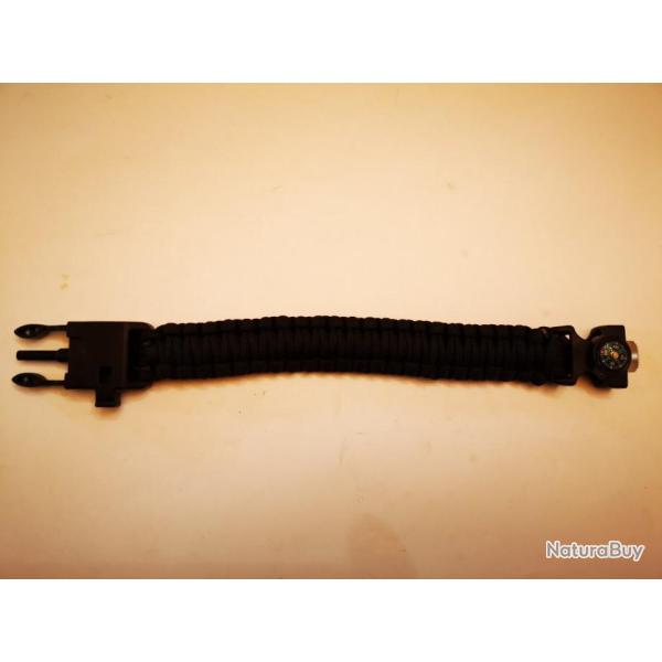 Bracelet de survie paracorde avec kit de p�che + sifflet boussole firesteel - noir