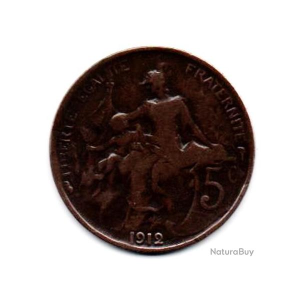 Pi�ce de Monnaie  France  5  centimes Daniel-Dupuis 1912