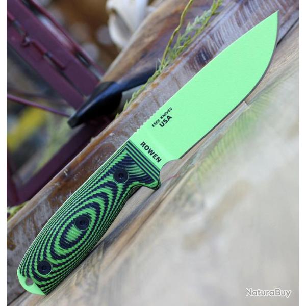 Couteau ESEE Esee-4 Venon Green Manche Neon/Black G10 Acier Carbone 1095 Etui Plastic USA ES4PVG007
