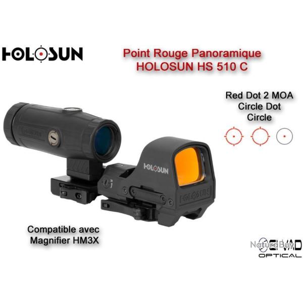 Pack Holosun 3 - Point Rouge HS510C + Magnifier HM3X