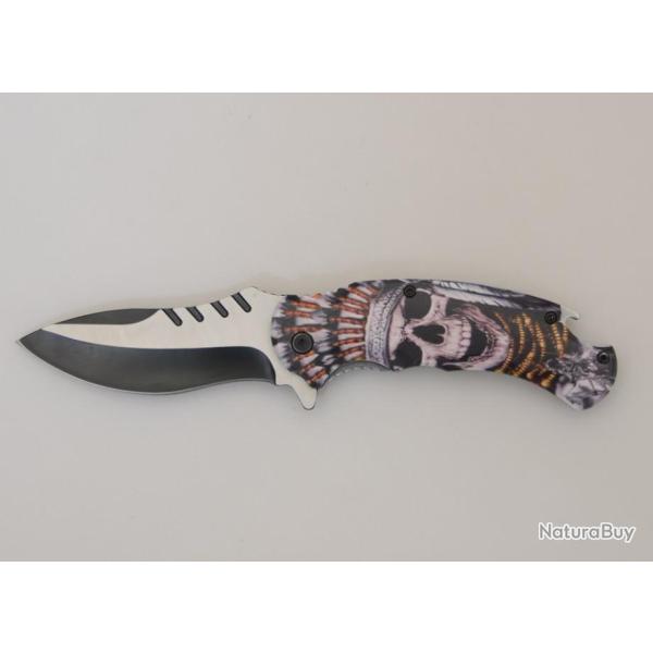 Couteau pliant Tte de mort indien  lame de 9 cm