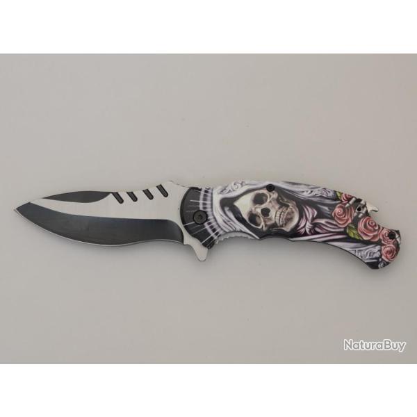 Couteau pliant Skull bouquet de rose  lame de 9 cm