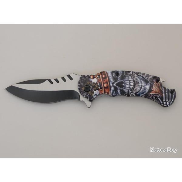 Couteau pliant Tte de mort couronne  lame de 9 cm