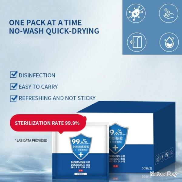 Lot de 50 sachets doses de Gel Hydroalcoolique Desinfectant D�sodorisant