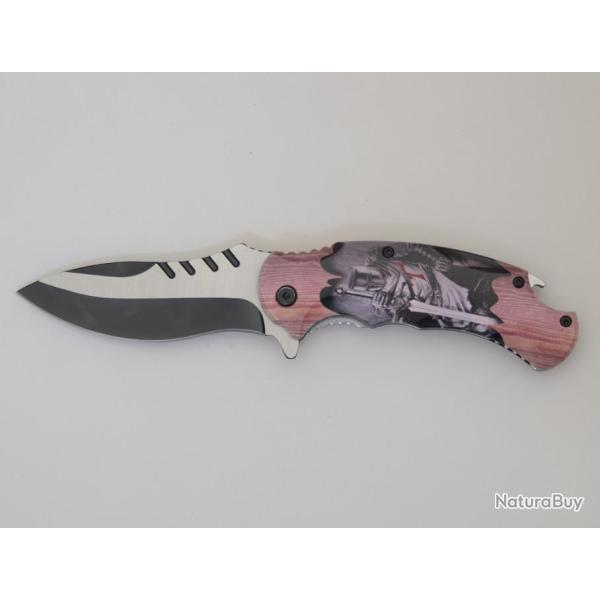 Couteau pliant bois chevalier templier  lame de 9 cm