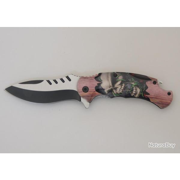 Couteau pliant Tete de mort liane  lame de 9 cm
