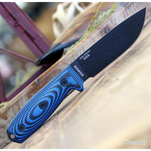 Couteau ESEE Esee-4 Black Manche Blue/Black G10 Acier Carbone 1095 Etui Plastic USA ES4PB008