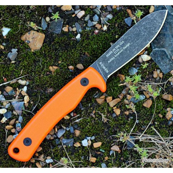 Couteau ESEE Ashley Game Orange Manche G10 Acier Carbone 1095 Etui Cuir Made USA ESAGKOR