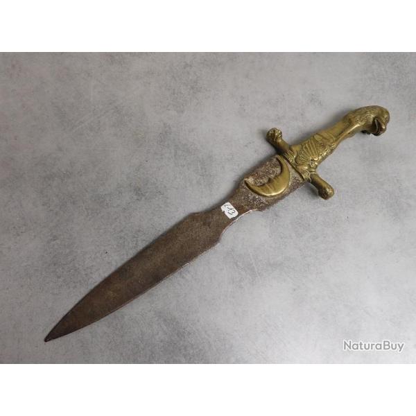 ANCIEN GLAIVE OU DAGUE DECORE DRAGON CHIENS CROISSANT DE LUNE