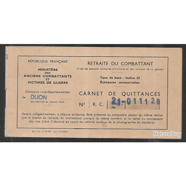 carnet de quittances retraite du combattant direction interd�partementale de dijon