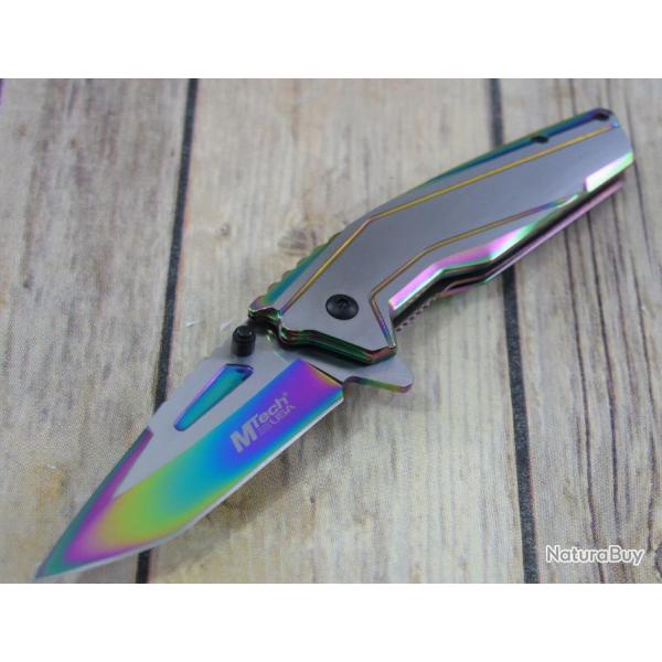 Couteau Tactical Urban Mtech A/O Spectrum Lame Acier 3Cr13 Manche Acier Linerlock Clip MTA1117RB