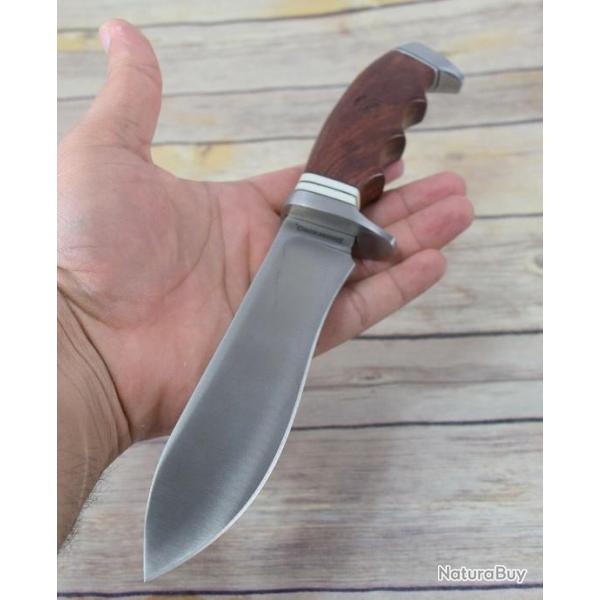 Couteau de Chasse Survie Browning Red Sandalwood Handle Lame Acier Inox Etui Nylon BR0157