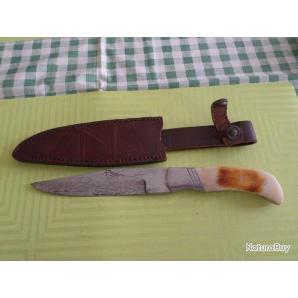 Couteau fixe de chasse, lame grav�e chasse,