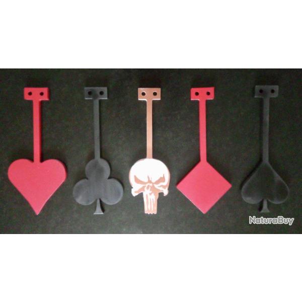 Gong de tir, tous calibres , "POKER D'AS" , 5 gongs � suspendre , acier balistique, 15mm d'�paisseur