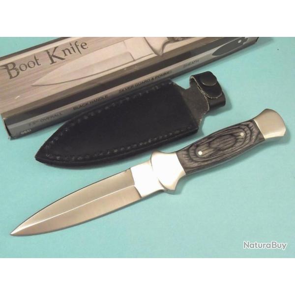 Lot de 3 Couteau De Botte Dague Lame Acier Inox Manche Bois Etui Simili Cuir PA3403