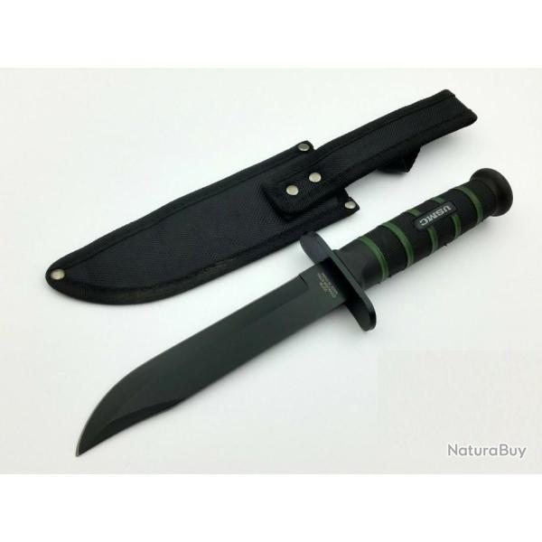 Couteau United Cutlery USMC Blackout Combat Fighter Acier 420 Manche Abs Etui Nylon UC3156