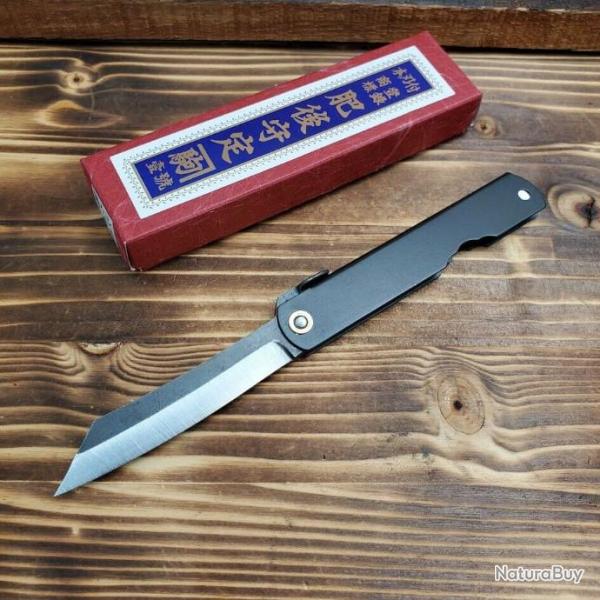 Couteau Higonokami Black Manche M�tal Lame Acier Blue Paper Made Japan HIGOCBB