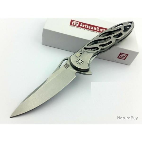 Couteau Artisan Cutlery Hoverwing Lame Acier D2 Manche Acier 3Cr13 Framelock Clip ATZ1801PSW