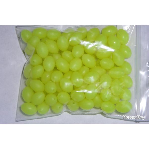 100  perles ovale  8 mm x 6 mm jaune pour montage ligne peche en mer
