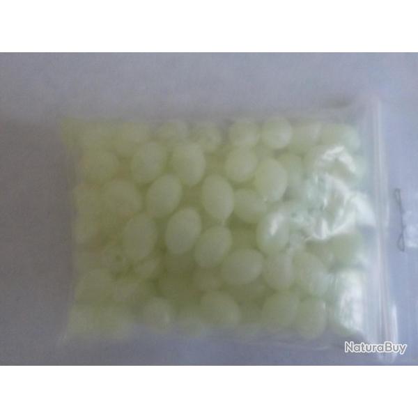 100  perles ovale  8 mm x 6 mm blanche phospho pour montage ligne peche en mer