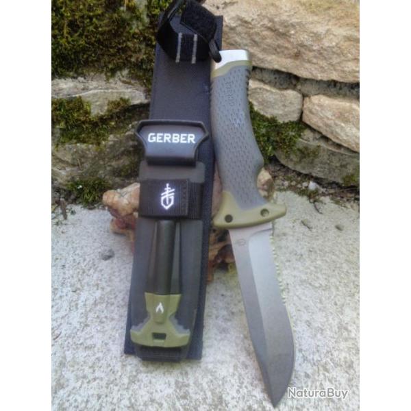 Couteau de Survie Gerber Ultimate Survival Lame Acier 7Cr17MoV Serr Etui Polym�re Allume Feu G1829