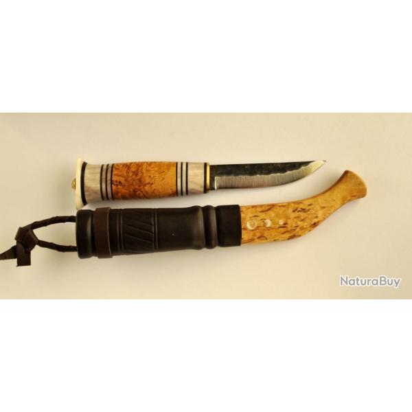 Couteau Kellam Borealis Lame Acier Carbone Manche Bois/Bois de Renne Etui Bois/Cuir Finland KLAPT95T