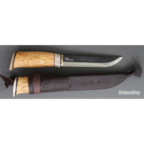 Couteau Kellam Arctic Hunter Lame Acier Carbone Manche Bois/Bois de Renne Etui Cuir Finland KLA8214