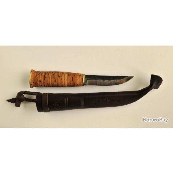 Couteau Kellam Wildwood Lame Acier Carbone Manche Bois Etui Cuir Finland KLA6195