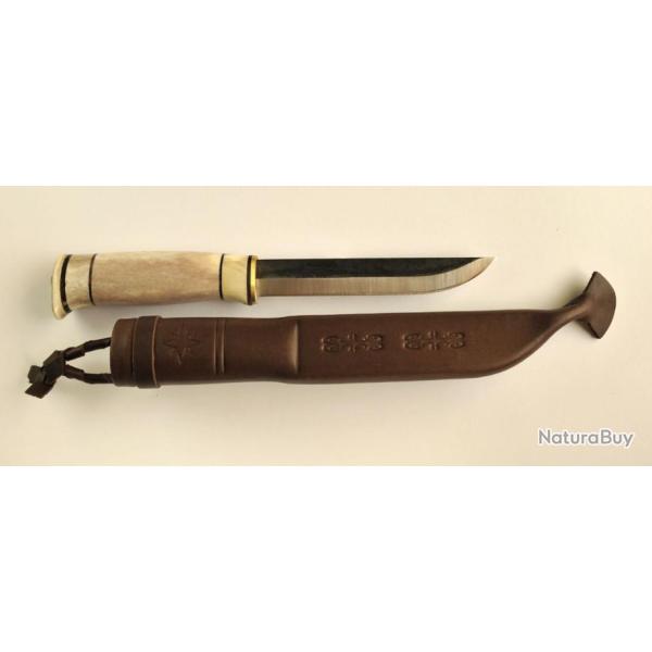 Couteau Kellam PoleStar Lame Acier Carbone Manche Bois de Renne Etui Cuir Finland KLAL125