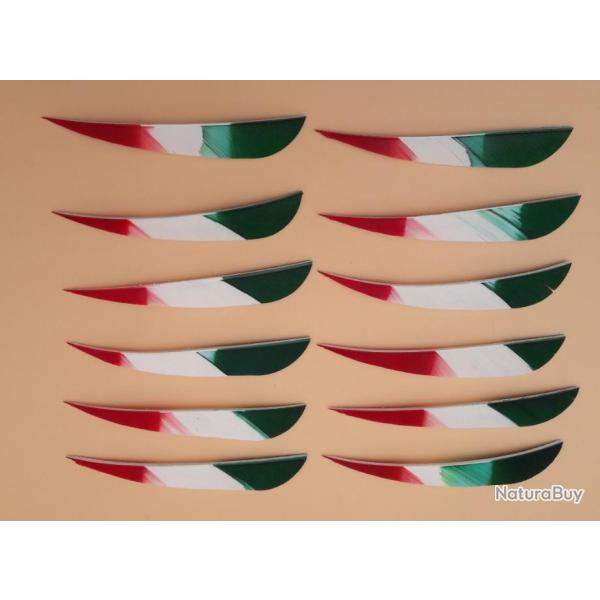 Lot de 24 plumes naturelles Paraboliques 4 pouces droitier Rouge-Blanc-Vert