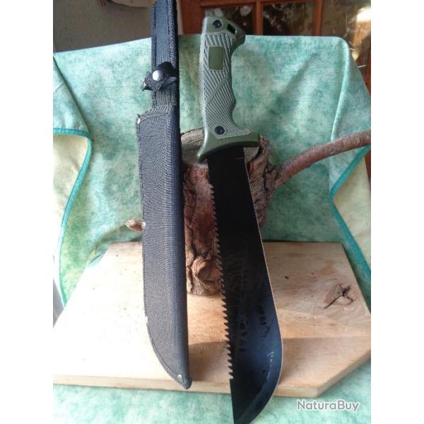 Couteau Bowie Machette Hunter Field Machete Lame Acier Inox Manche Green Abs Etui Nylon CN211503