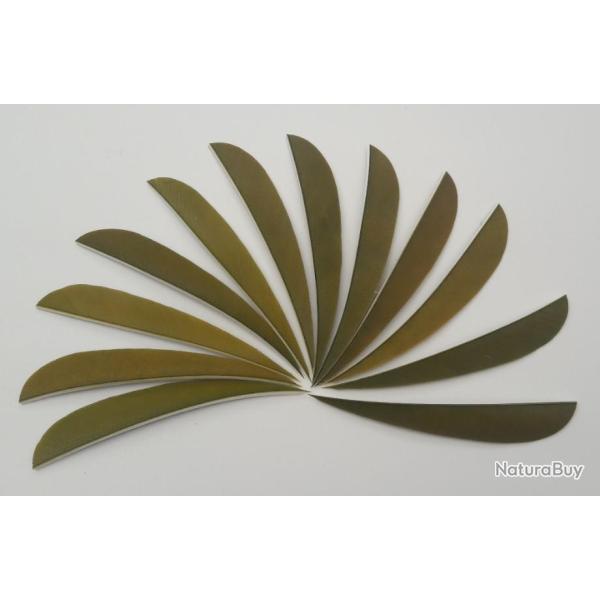 Lot de 12 plumes naturelles Paraboliques 4 pouces Droitier (RH) vert olive