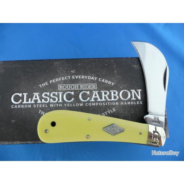 Couteau Serpette Rough Rider Hawkbill Carbon Yellow Manche Abs Lame Acier T10 RR1734
