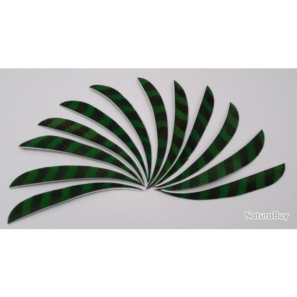 Lot de 12 Plumes Naturelles Paraboliques 5 pouces Tigres Noir-Vert