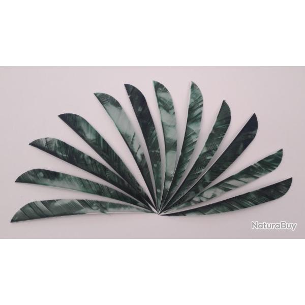 Lot de 12 Plumes Naturelles Paraboliques 5 pouces Camo Noir-Vert
