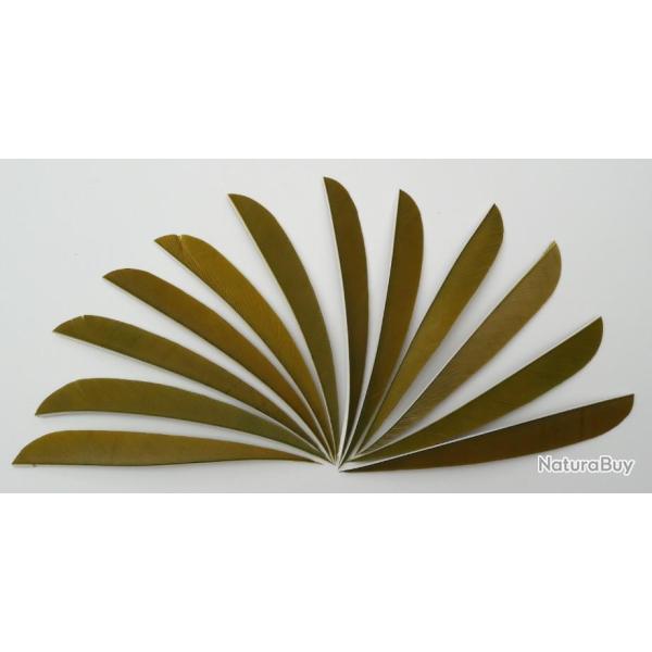 Lot de 12 Plumes Naturelles Paraboliques 5 pouces vert olive