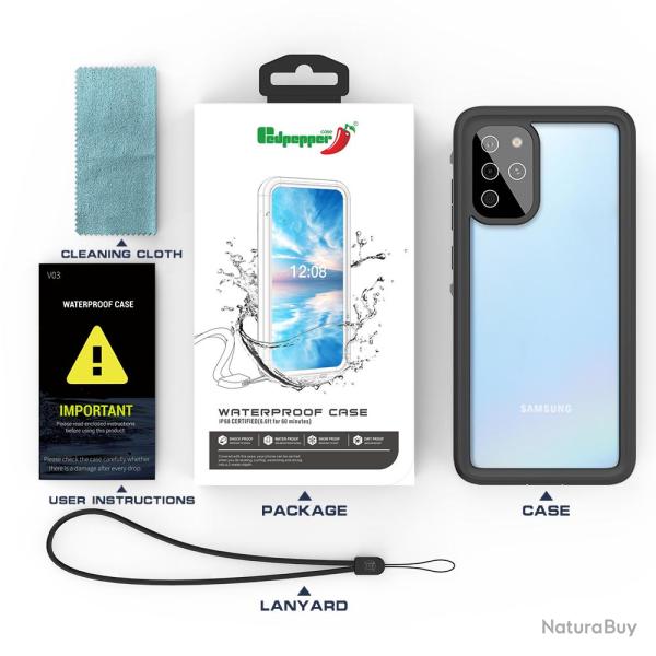 Coque Etanche Anti Choc Redpepper pour Samsung Galaxy, Couleur: Noir, Smartphone: Galaxy S20