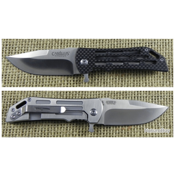 Couteau Camillus Dominator II Lame Acier VG-10 Manche Fibre Carbone Framelock Clip CM19643