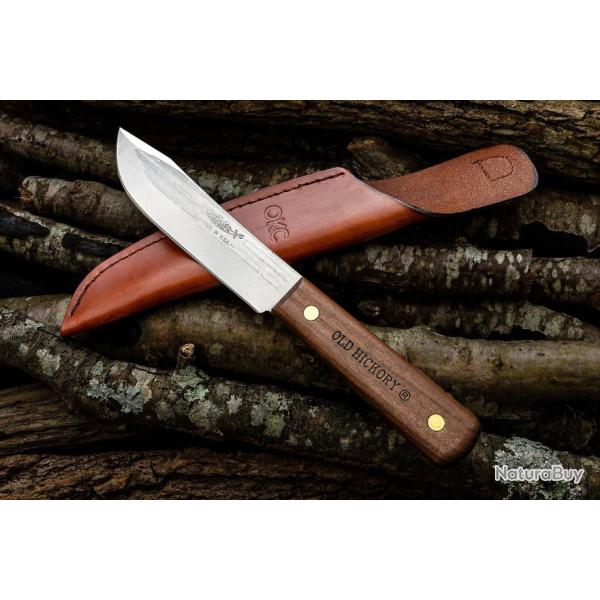 Couteau Ontario Old Hickory Hunting Knife Lame Acier Carbone Manche Bois Etui Cuir Made USA OH7026