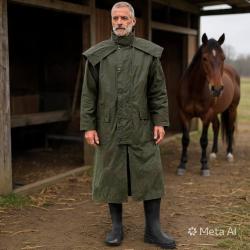 Manteau Stockman Huil&eacute; Cape long Vert
