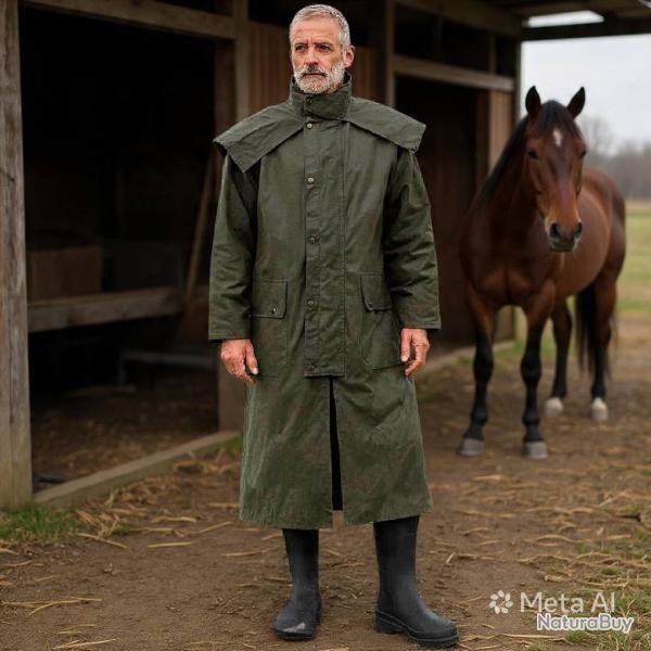 Manteau Stockman Huil� Cape long Vert