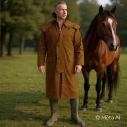 Manteau Stockman Huil&eacute; Cape long Sable