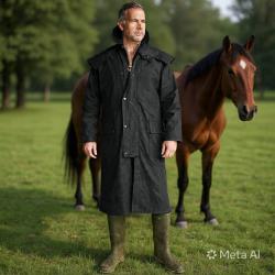 Manteau Stockman Huil&eacute; Cape long noire