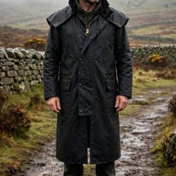 Manteau Stockman Huil&eacute; Cape long noire