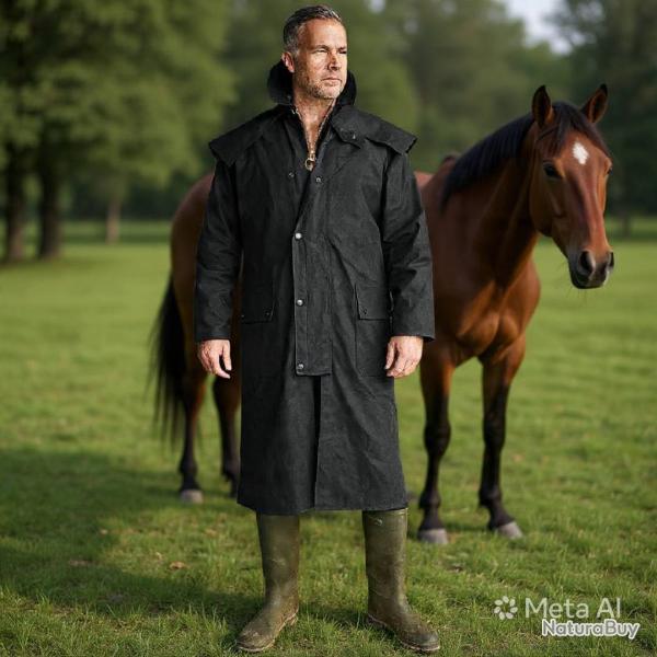 Manteau Stockman Huil� Cape long noire