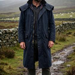 Manteau Stockman Huil&eacute; Cape long Bleu